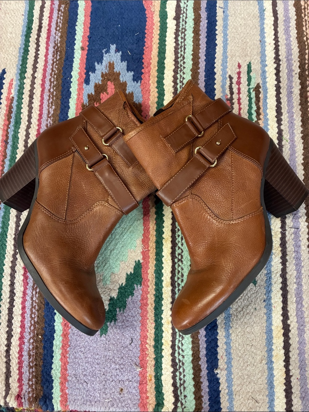 NWOT Bar III Cognac Brown Leather Ankle Booties with Buckle Strap